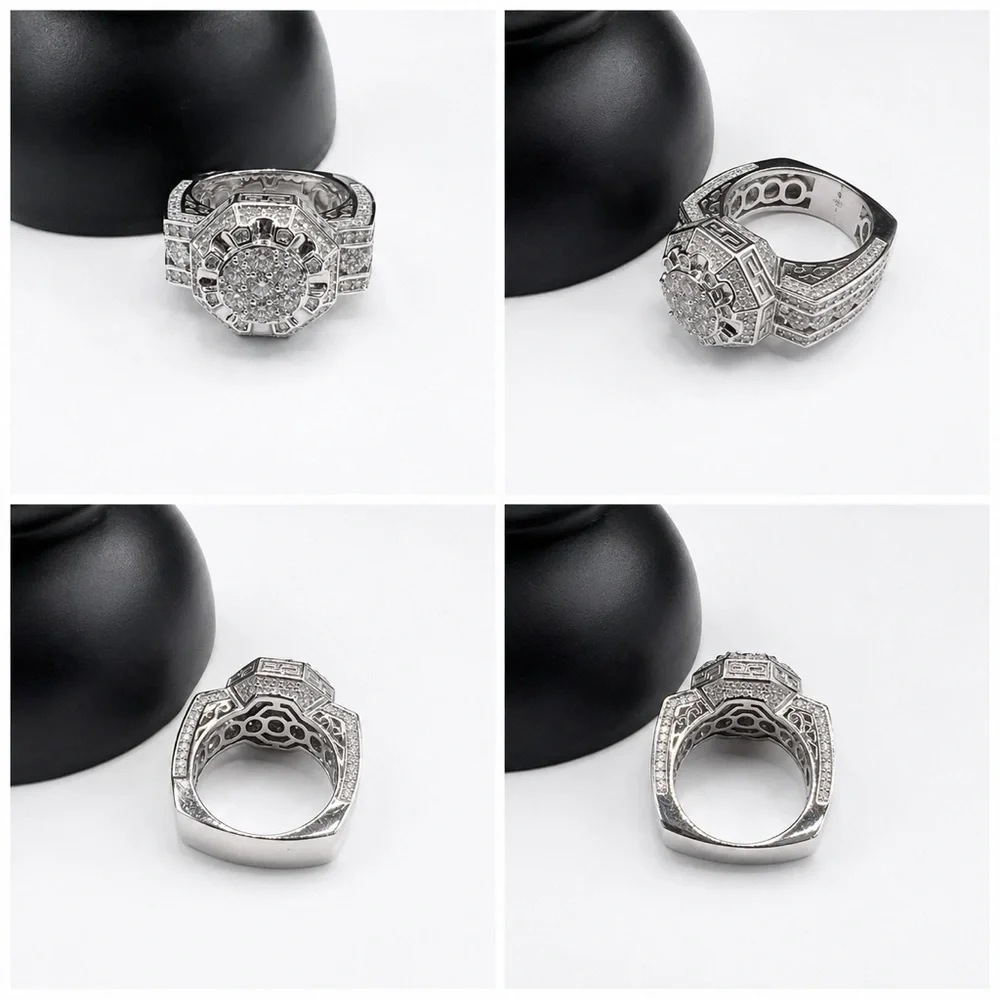 925 Sterling Silver 3.00CT Iced Out MOISSANITE Halo Chunky Men’s Ring Size 10